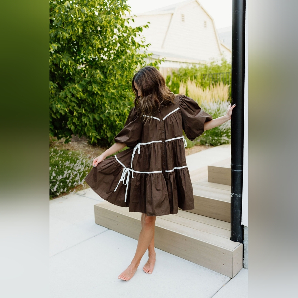 Bohme Brown Layered Mini Dress With Ties